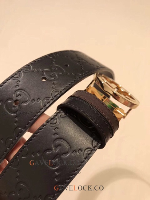 Gucci Double Sided Leather Belt Classic Monogram GG Buckle